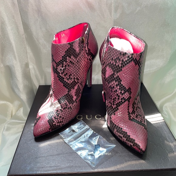 Gucci Shocking Pink Gloria Python Leather Ankle - Picture 2 of 7